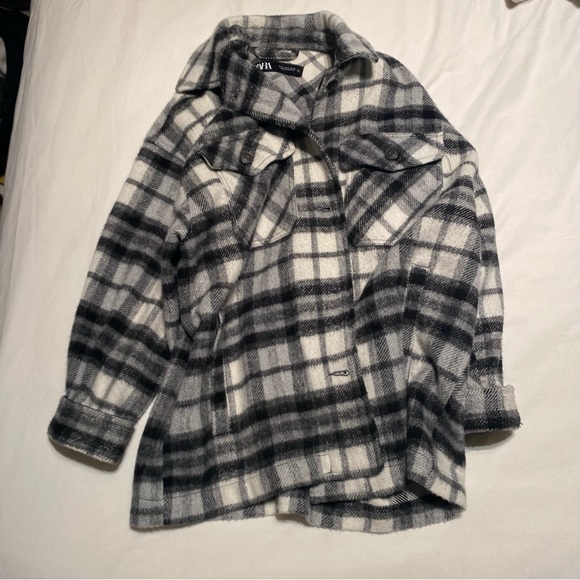 Plaid black and white wool shacket - oversized - Picture 2 of 3